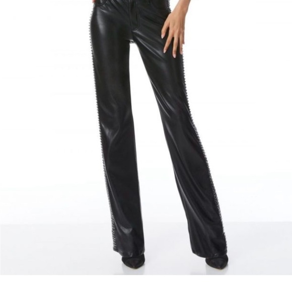 Alice & Olivia New NWT current style $795 100% leather metal studs pants size 4 - Picture 12 of 13